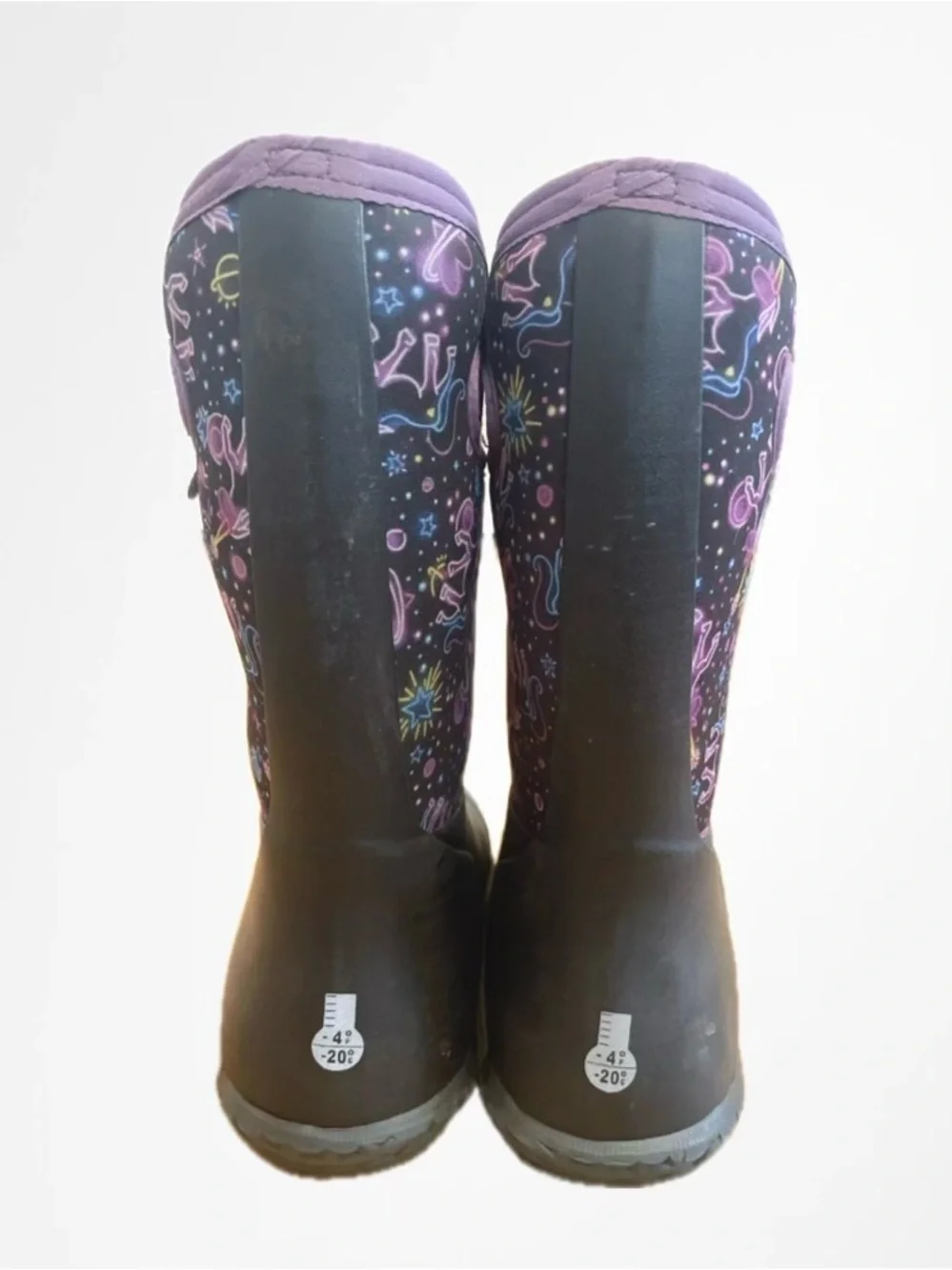 Bogs Kids Black Rain Boots with Unicorn Print